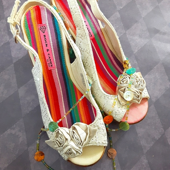 Fabric open toe wedges - Picture 1 of 8